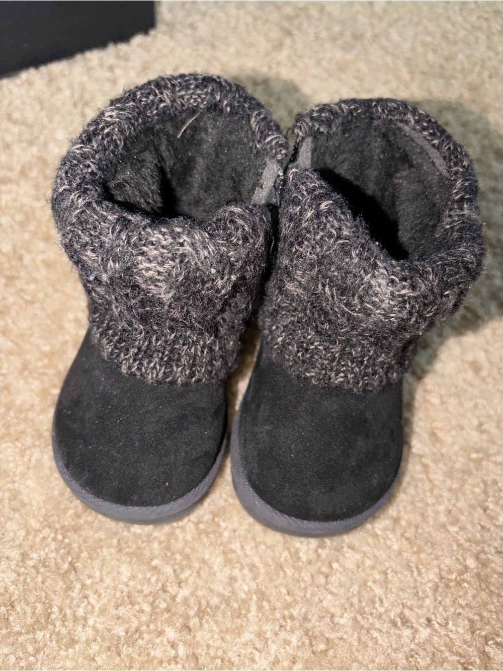 Kids Cozy Black Knit Cuff Winter Boots